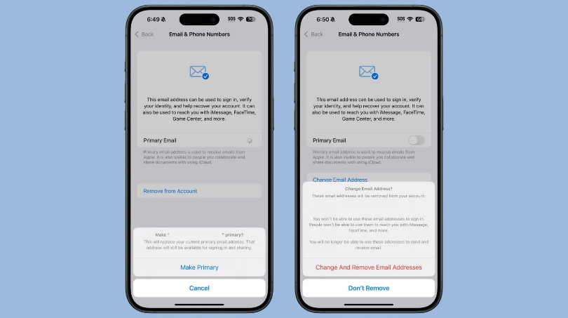 淮滨苹果手机维修分享苹果 iOS 18.1 支持设置“主要”邮箱地址并更改 iCloud 邮箱 
